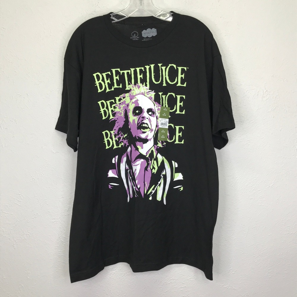 Beetlejuice Graphic T-Shirt Mens XL Black Neon Glow Blacklight Movie GTM1146BJU